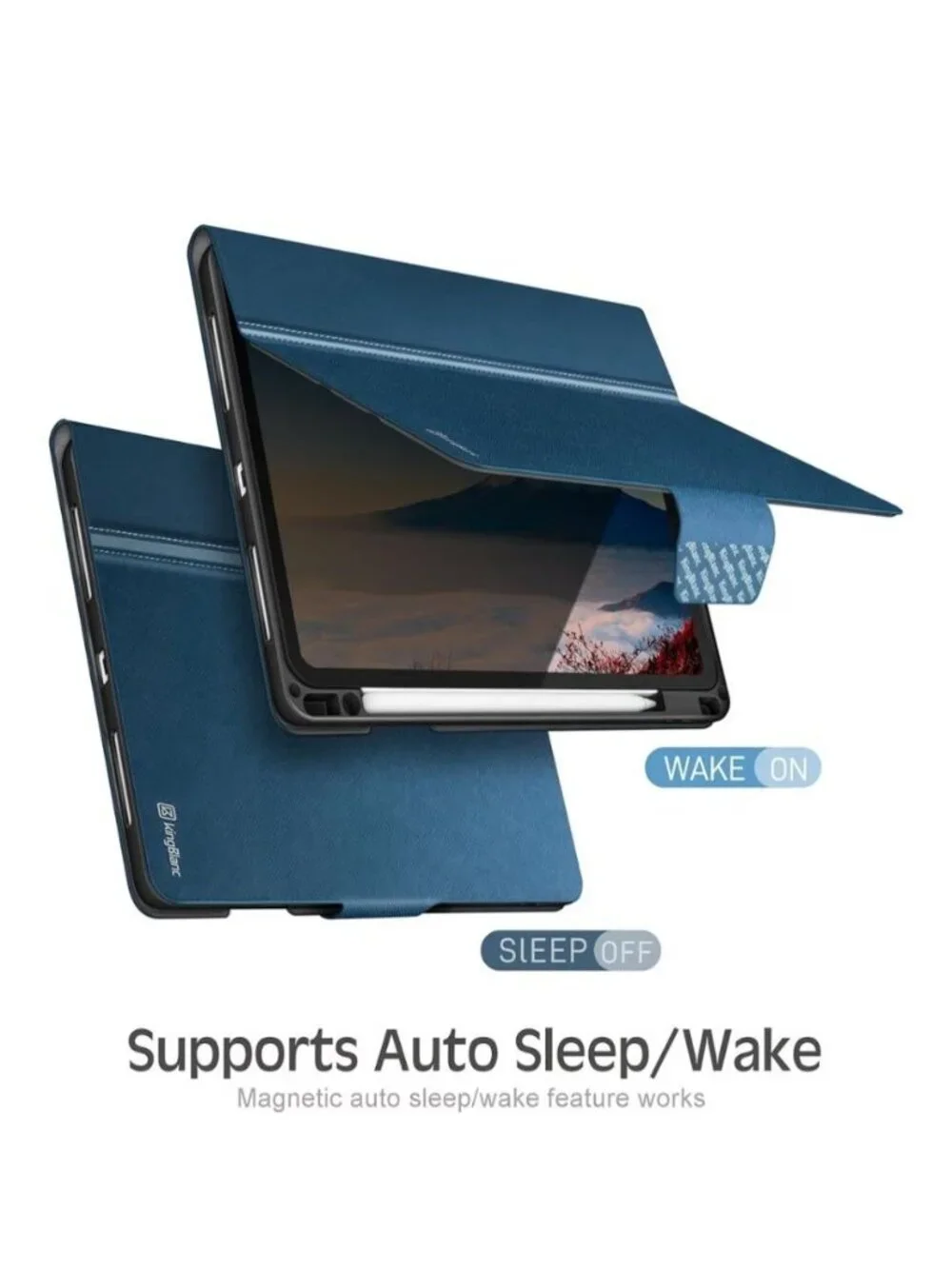 KingBlanc Case For iPad Air 13-Inch 2024-25 PU Leather Pencil Holder Blue Durabl